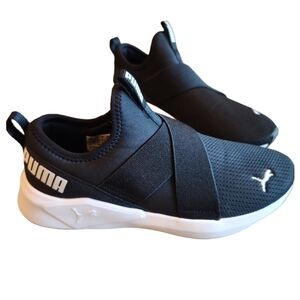 PUMA Black and White Slip On Sneakers, Size 7